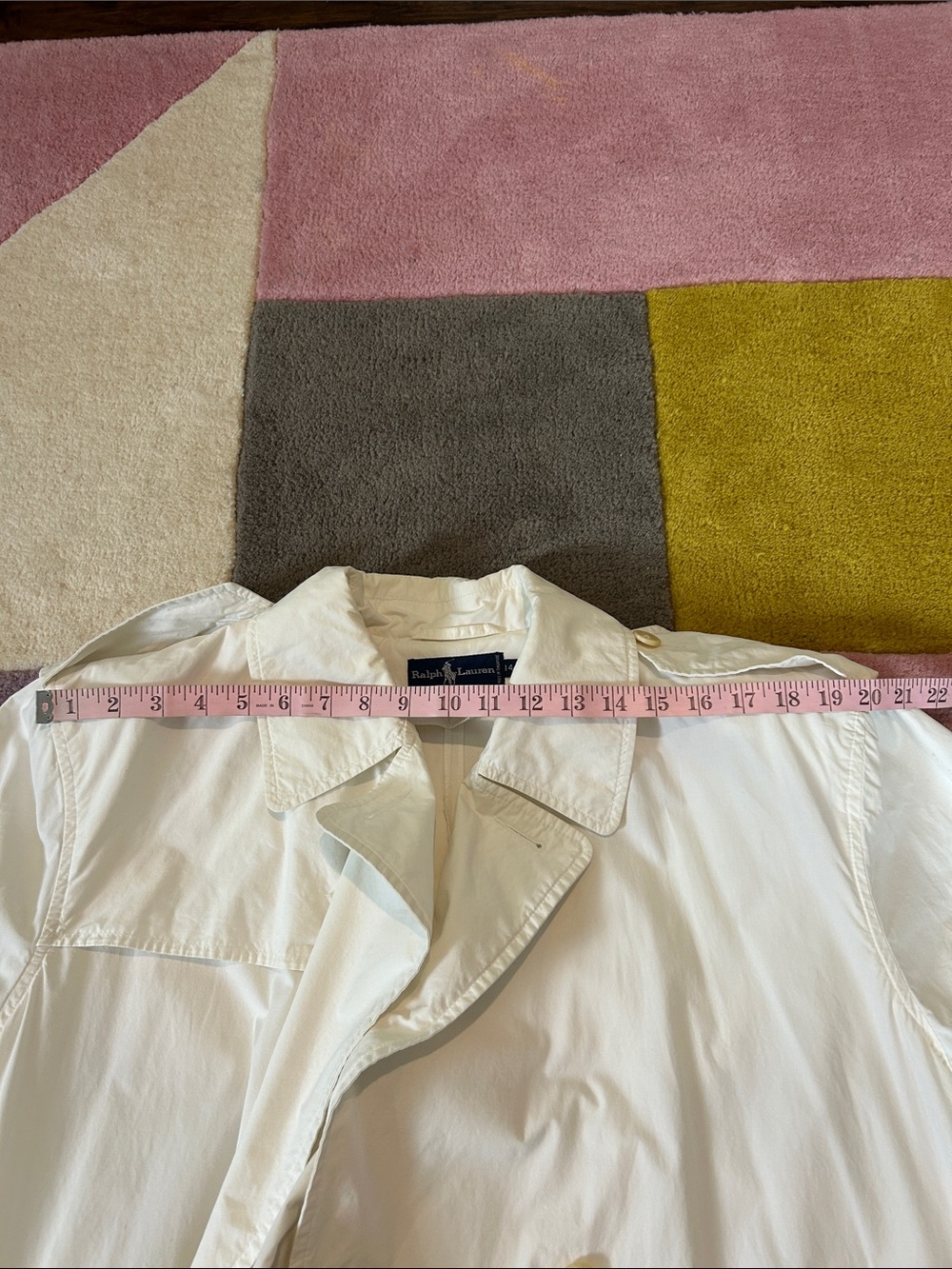 Ralph Lauren Blue Label Double Breasted White Vintage Cotton Trench Coat Size 14 - Picture 7 of 17